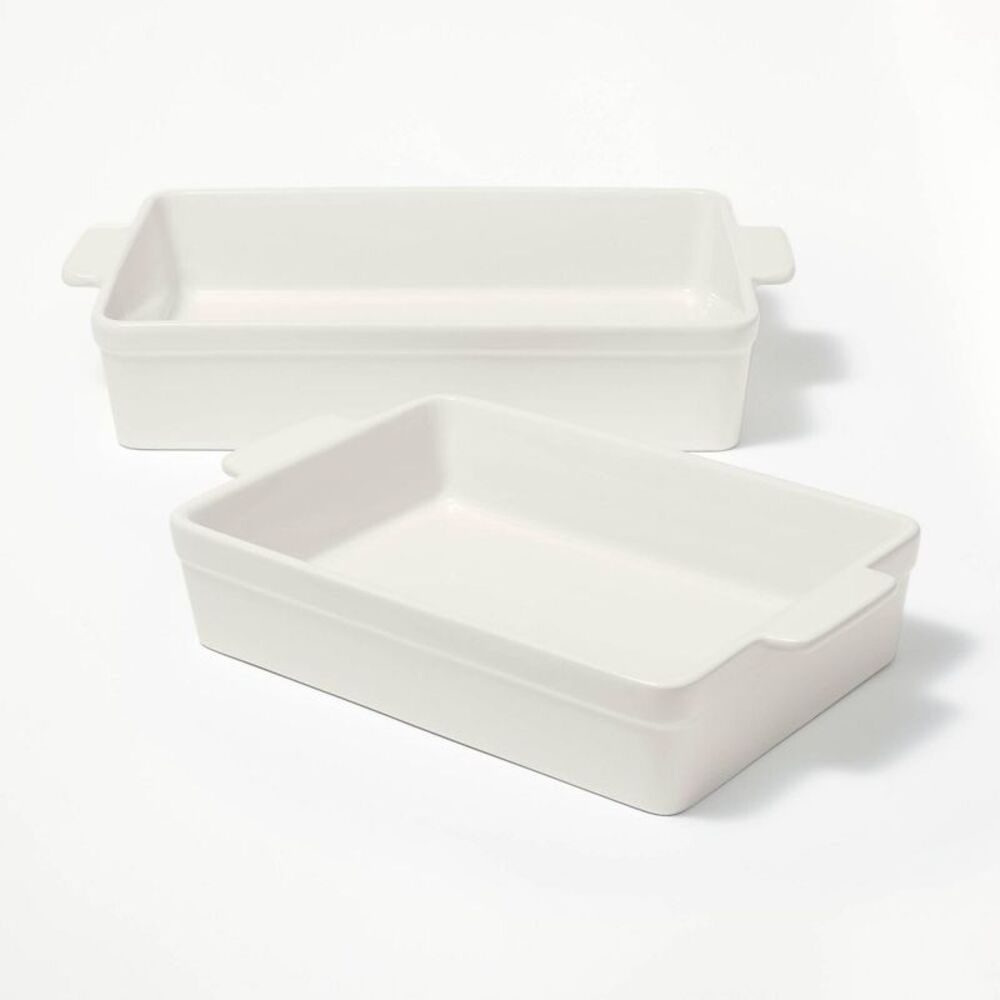 2pc Stoneware Rectangle Baking Dish Set Cream - Figmint